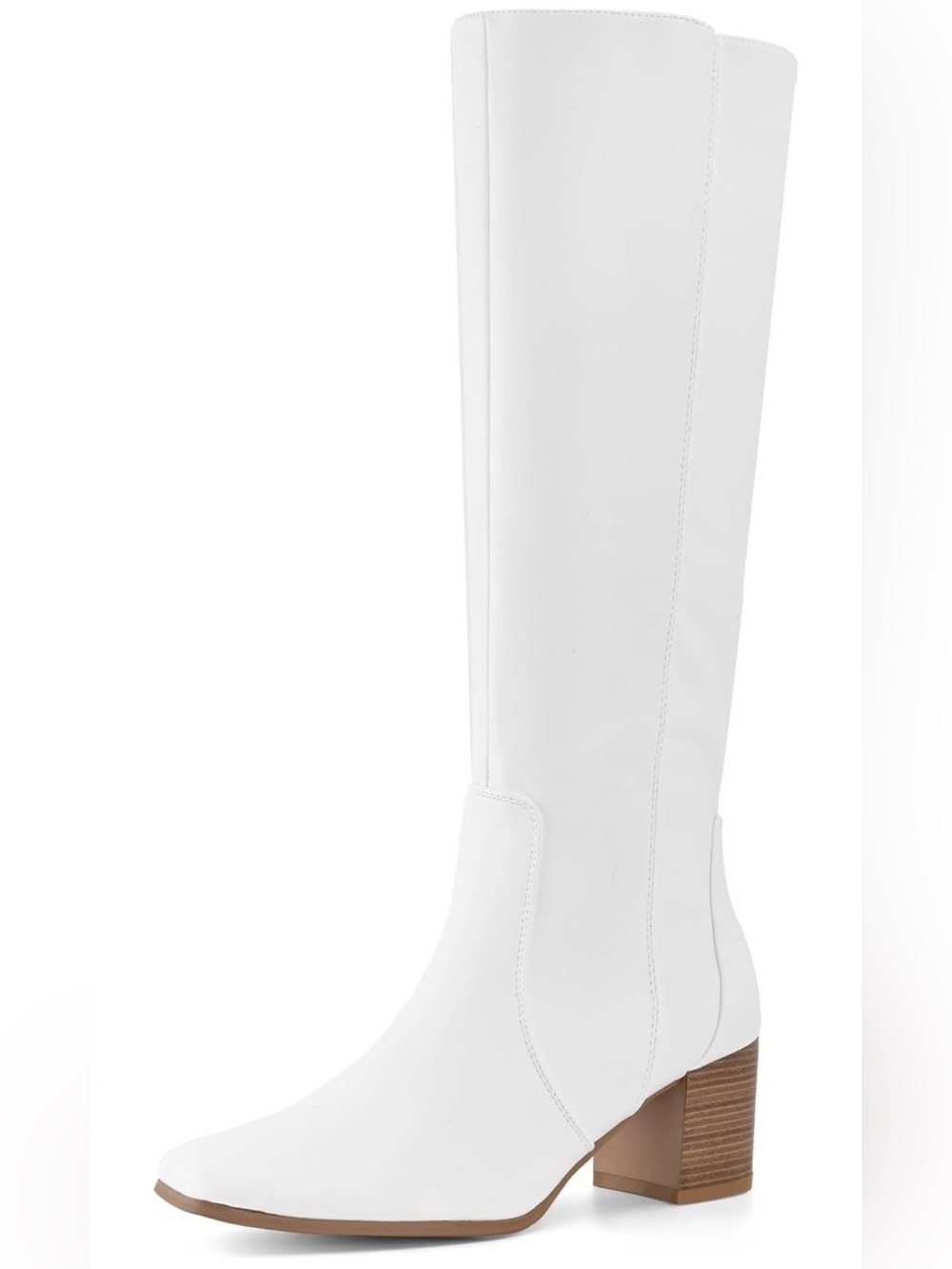 Shoe ‘N Tale Women’s White Knee-High Block Heel Boots - US 8.5